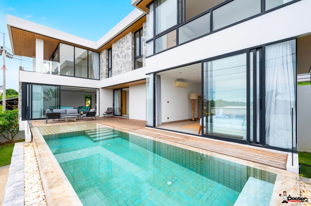 Modern 4 Bedroom Private Pool Villa with Partial Sea View in Plai Laem, Koh Samui – For Rent